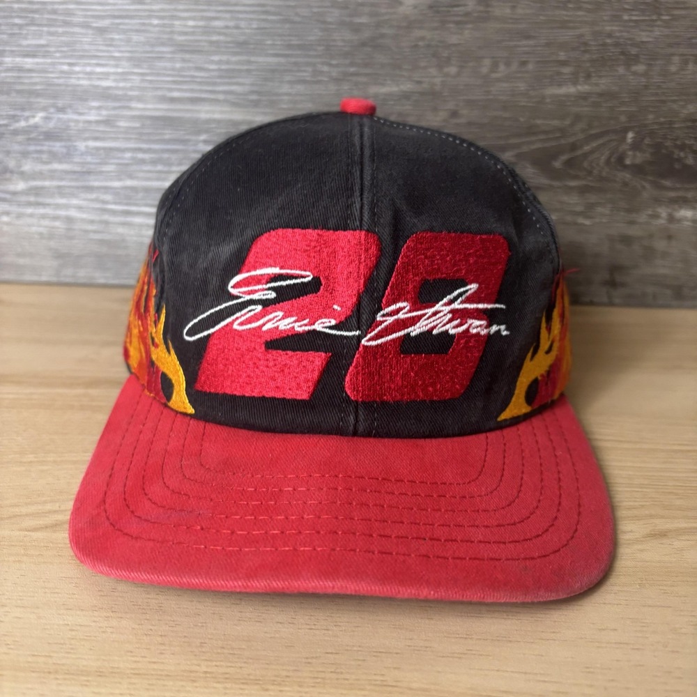 Vintage Ernie Irvan Hat Cap Snap Back Black Red Flames NASCAR Racing Mens 90s